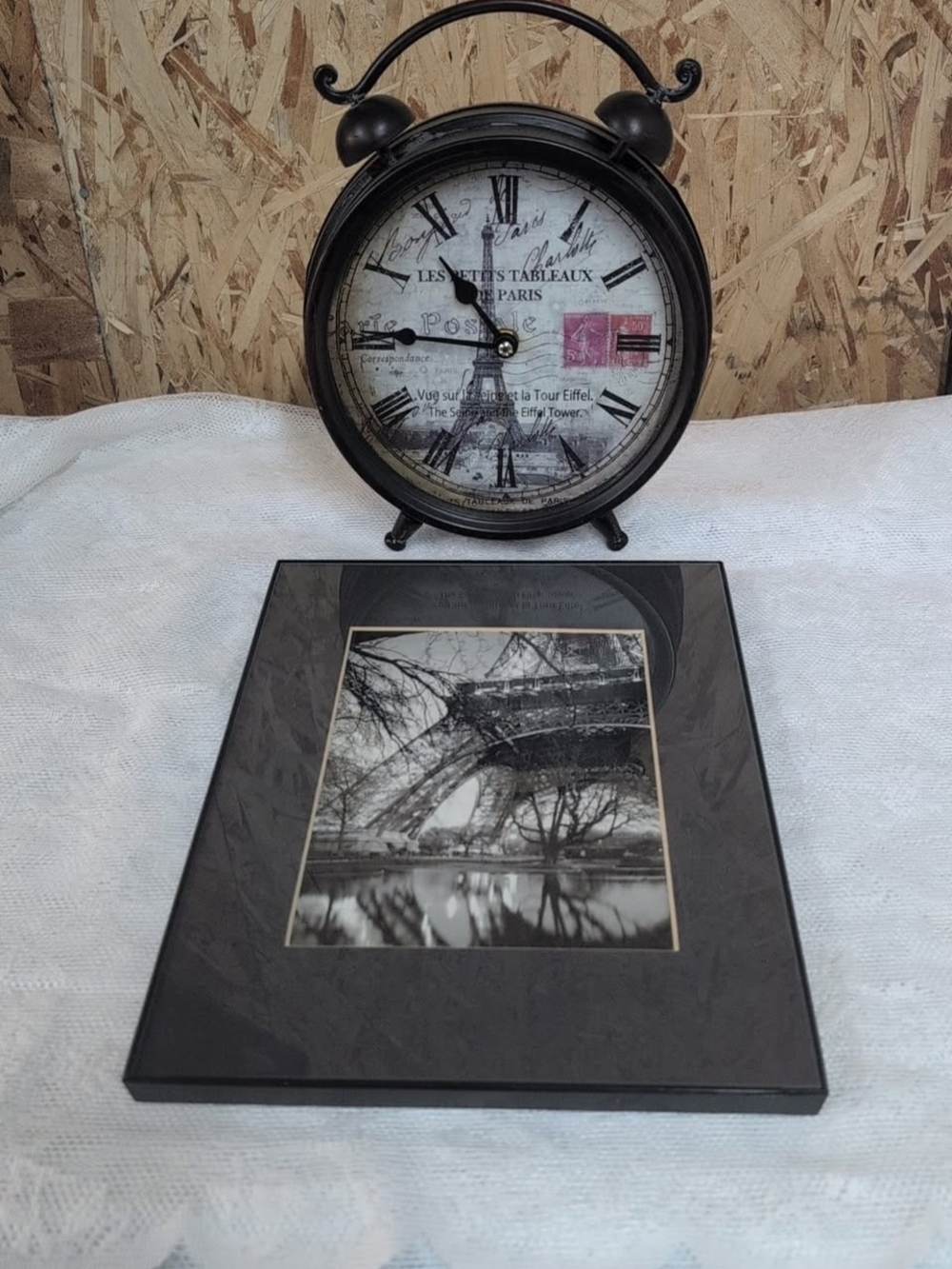 Paris Eiffel Tower Decor Bundle: Working Twin-Bell Clock & Framed Photo Print